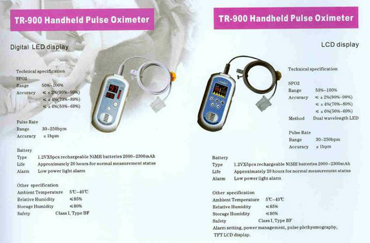 High quality handheld pulse oximeter TR900 medical monitor with digital LED/LCD display for sale